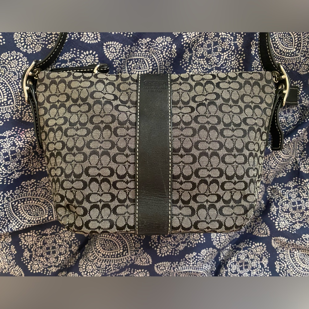 Coach Black and Gray Signature Shoulder Bag